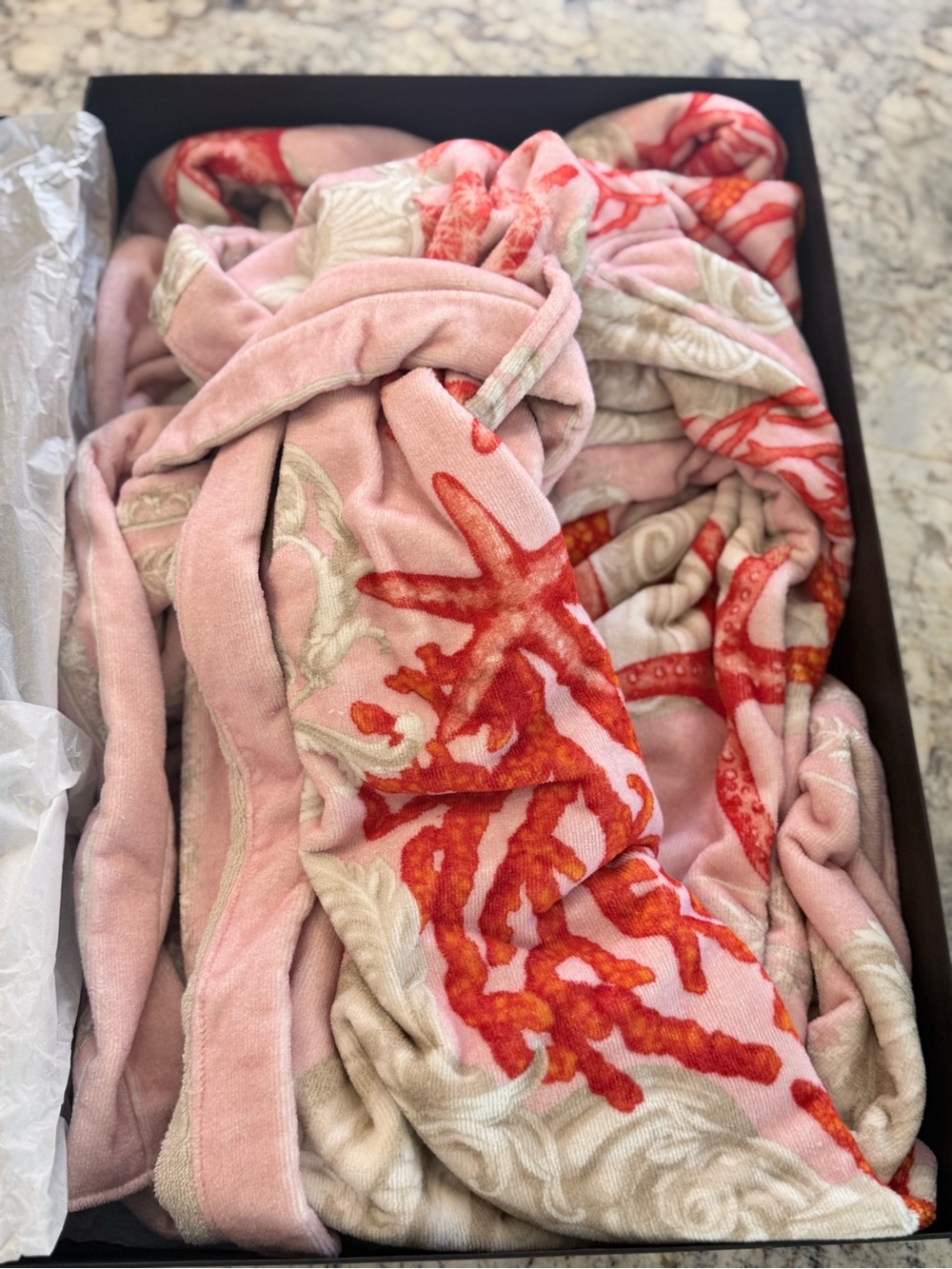 Versace Pink and Coral Velour Hooded Robe